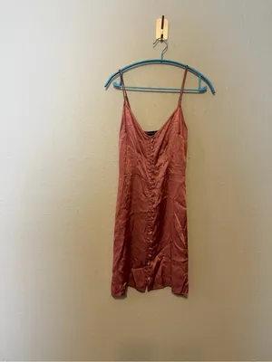 Abercrombie & Fitch Button-Up Dress Rose‎ Gold Satin Size Small thumbnail 2