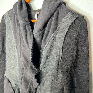 Free People Black Lace Hooded Ruffle Jacket Snap Button Women's Size Extra Small thumbnail 6