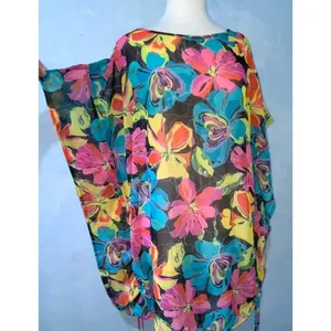 Vertigo Semi-Sheer Vibrant Floral Top Or Swim Cover XL thumbnail 4
