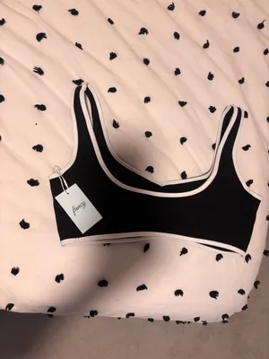 Shop Fancy V Neck Bra Black & White thumbnail 2