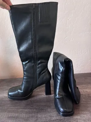 Classic Black Heeled Knee Boots - Women thumbnail 1