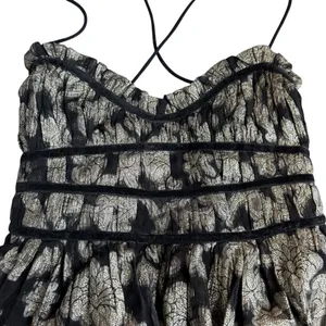 Free People Size S‎ Charlie Bustier Maxi Dress Black Gold Metallic Whimsigoth thumbnail 3