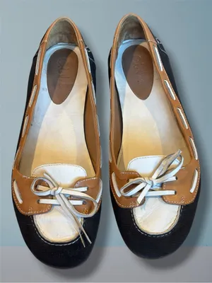Cole Haan Nike Air Boat Shoe Driving Flats Black Canvas Tan Leather Bow Size 7B thumbnail 2