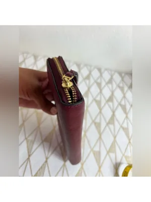 Tory Burch Deep Wine Pebbled Leather Half Zip Wallet thumbnail 6