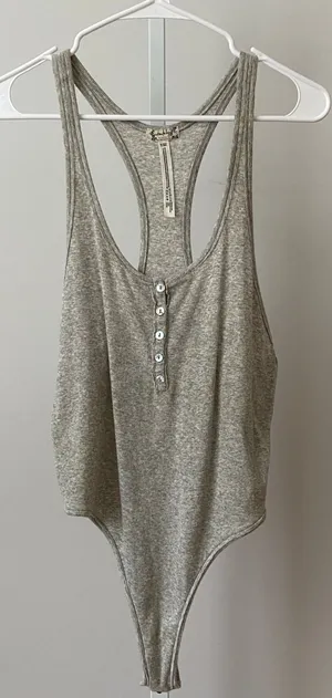 Free‎ People L Gray Bodysuit Intimately Henley Tank Top Ribbed Knit One Piece thumbnail 1