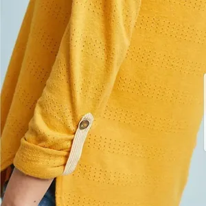 Anthropologie Akemi + Kin sylvie‎ pointelle yellow roll sleeve Size Medium thumbnail 4