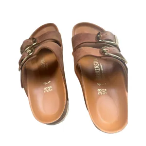 Birkenstock Arizona Big Buckle Sandals EU 38 US 7-7.5 Brown Leather Gold slide thumbnail 9
