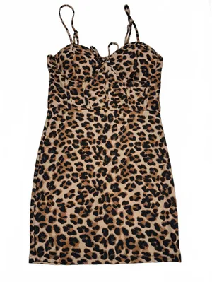 Justify Leopard Print Bodycon Mini Dress with Spaghetti Straps thumbnail 1