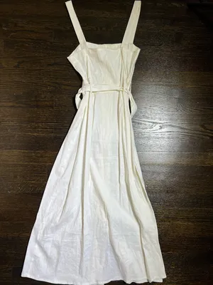 Forever 21 White Linen Blend Button Front Belted Midi Dress Small thumbnail 5