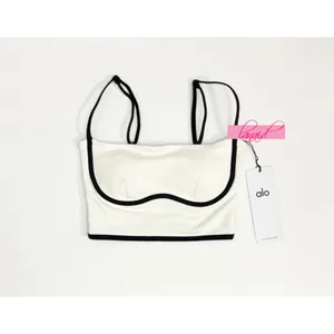 Alo Airbrush Streamlined Bra Tank Ivory Black Padded Sports Bralette Crop Top XS thumbnail 12