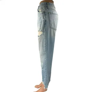 Abercrombie & Fitch Blue High Rise Distressed Frayed Hem Straight Denim Jeans 27 thumbnail 2