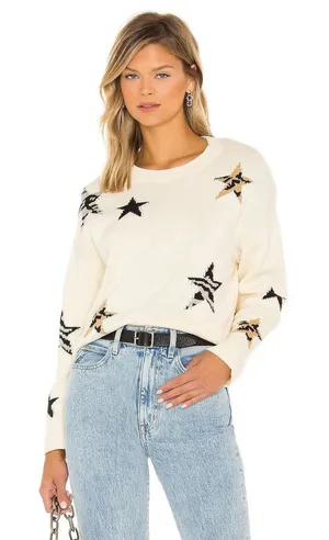 RAILS Perci Animal Star Sweater Ivory Black Camel Cotton Blend Knit X-Small thumbnail 1