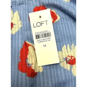 NWT LOFT Blue‎ Floral Dress 14 Smocked Waist Tiered Fit & Flare Spring Whimsical thumbnail 5
