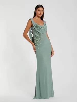 Mac Duggal 11910 Green Sleeveless Jersey Cowl Neck Gown With Beading sz 4 thumbnail 3