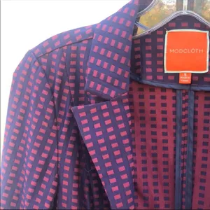 Modcloth Womens small Navy & Maroon Grid Print Bow Back dressy Casual blazer thumbnail 8