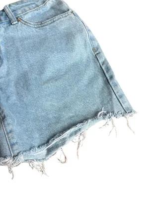Edikted Light Wash Denim Shorts High-Waisted Distressed Raw Hem Size Small Women thumbnail 4