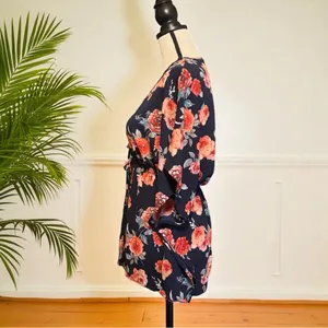 🌺 MILEY + MOLLY Navy Floral Kimono Tie-Front Cardigan – Medium thumbnail 4