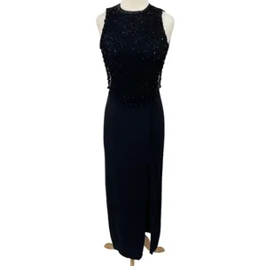 Vintage 90s Column Maxi Dress Sequin Fishnet Crochet Overlay Black NEW Womens S thumbnail 2