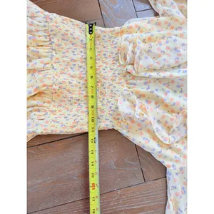 Sabo Skirt Floral Mini Dress Womens Yellow Small Smocked Ruffle Open Back thumbnail 6
