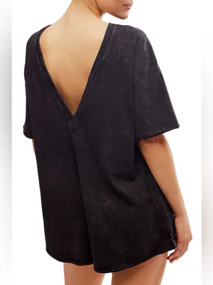 NEW Free People FP Movement Hot Shot Tee Romper – Washed Black | Size - XS thumbnail 10