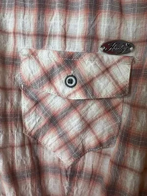 Harley Davidson Corset Back Plaid Shirt‎ Small Pink Spellout Logo Fitted thumbnail 4