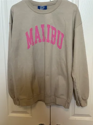 Malibu Crewneck Sweatshirt - Taupe with Pink Logo thumbnail 2
