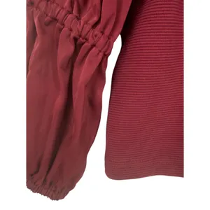 Anthropologie Maeve Ribbed Tiered Sleeve Mixed Media Top‎ Burgundy Size Small thumbnail 10