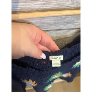 Aerie Navy Blue Crochet Granny Square Floral Puff Sleeve Crop Top Small thumbnail 4