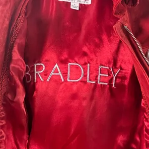 Bradley Bayou Red Suede Leather Toggle Hooded Coat Jacket Large L Silver Toggles thumbnail 6