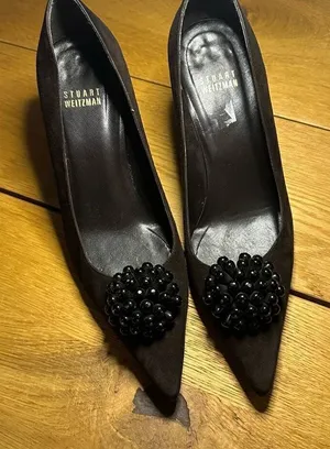 Vintage Stuart weitzman suede beaded heels 6 thumbnail 1