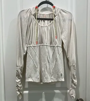 Free People Movement Look Within Layer Long Sleeve Hoodie in Cream Sz S thumbnail 3