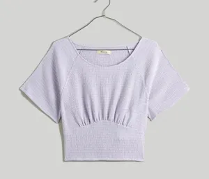 Madewell Lavender purple Short Sleeve Women's Top Shirred Crewneck Crop medium thumbnail 1
