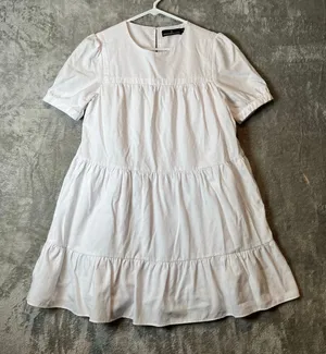 Pomander Place‎ Women's Size Medium White Quinn Tiered Mini Dress Cotton Blend thumbnail 1
