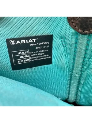 Ariat Cattle Drive Cowboy Boots Cowgirl Western Leather Brown/Teal Women's 8.5 B thumbnail 7