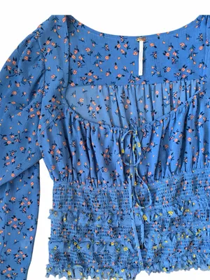 Free People Lolita Smocked Long Sleeve Top Small thumbnail 4