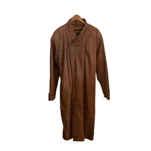 Vintage American Style Brown Leather Belted Trench Coat Mountain life old money thumbnail 6