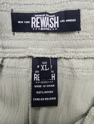 Rewash Tiered Wide-Leg Drawstring Pants in Light Olive Green Size XL thumbnail 9