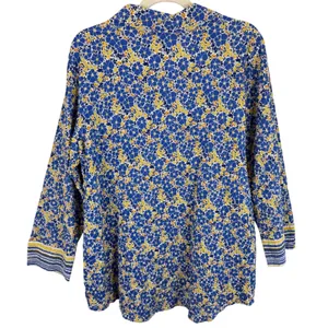 Habitat Clothes‎ to Live In Womens M Blue Yellow Floral Stripe Button Up Shirt thumbnail 2