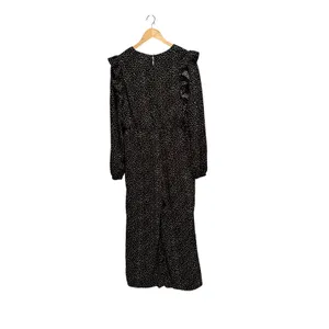 Downeast Womens XL Black Tan Seed Print Ruffle Long Sleeve Wide Leg‎ Jumpsuit thumbnail 4