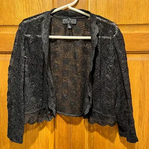 Dressbarn Collection Elegant Black Lace Sequin Cropped Jacket - Size Large thumbnail 1