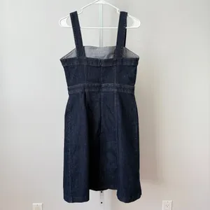 Ann Taylor Factory Dark‎ Wash Denim Pinafore Dress sz 6 Cotton Knee Length thumbnail 6