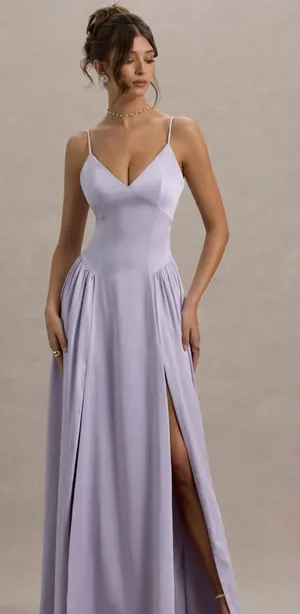 Club L London Jonas Lilac Plunge-Neck Drop Waist Maxi Dress - NEW thumbnail 1