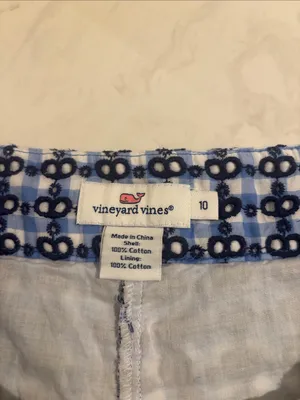 Vineyard Vines Blue Eyelet Gingham Patterned Women's Shorts thumbnail 2