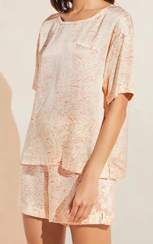 Eberjey Inez Silk Pajama Set XS NWT Ivory Blush Print Boxer Shorts Sleep Set thumbnail 1
