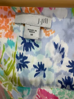 J. Jill Floral Watercolor Tunic in Blue, Pink, Green cotton roll tab sleeves M thumbnail 10