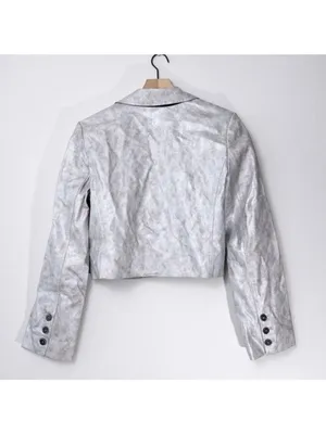 NWT Free People Block Party Metallic Blazer M Silver Vegan Leather Cropped Vneck thumbnail 7
