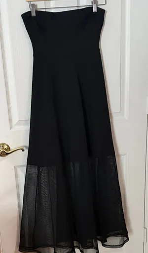 Lulu's Black Strapless Evening Dress with Mesh Hem size small thumbnail 1