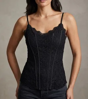 Intimately Free People Black Lace Corset Top Cami Tank Boning Size M Coquette thumbnail 1