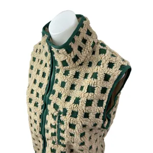 NEW Women's Checkered Sherpa Fleece High Neck Sweater Vest Coat Jacket Top S/M thumbnail 2