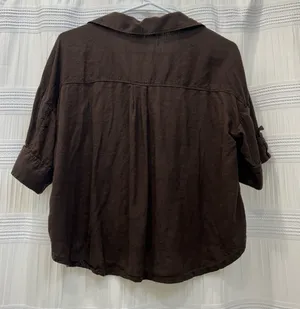 Zara Brown Button Down Short Sleeve Top thumbnail 3